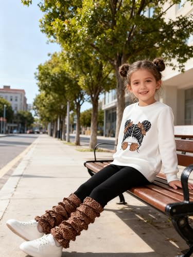 Image of OLMRJKD Kids Toddler Girls Clothes Figure Graphic Drop Shoulder Top Pullover Spotted Print Pants Fall Winter Outfit Set