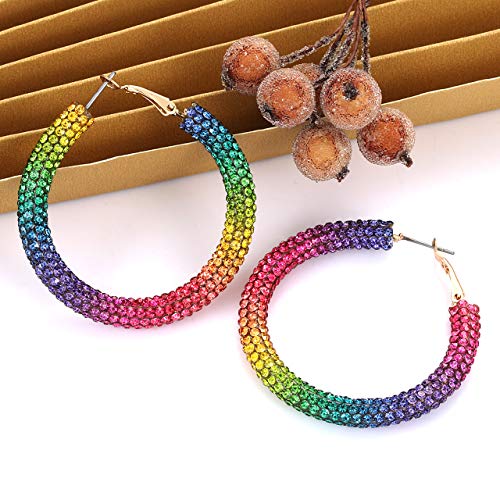 Boderier Hoop Earrings Bohemian Rainbow Leopard Sparkle Pave Crystal Rhinestone Wrapped Hoop Earrings for Women2