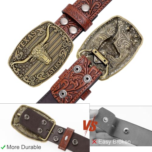 Image of SANSTHS Genuine Leather Cowboy Belts for Men Western Belt Buckle for Jeans