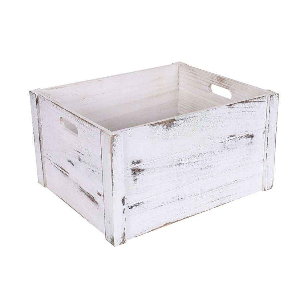 RYUQW3RE Cd Storage Rack Vinyl Record Storage Crate, Retro Vintage Case with Handle, Wooden Album Holder Organizer Box(White)