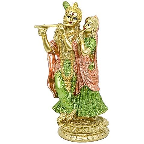 Hindu Idol Radha Krishna Statue - Indian God and Goddess Figurine Murti Pooja Sculpture Hinduism Home Office Temple Mandir Puja Item India Buddha Diwali Wedding Gifts Meditation Room Altar Shrine Kit Cover