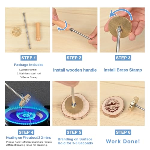 KAINSY Branding Iron for Burger, Durable Custom Logo Metal Branding Iron for Food Hamburger Burning Stamp with Wood Handle, Personalized Chefs Cooking Lover Gifts, Flame Heated(1 inch)