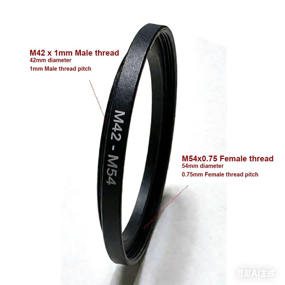 Bague d'adaptation M42 vers M54 mâle vers femelle 42 mm M42 1 mm T2 vers 54 mm M42-M54 Step-Up pour filtre d'objectif télescope