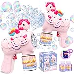 2 Pack Bubble Gun,Bubble Machine for Kids with 2 Bottles Refill Solution, Unicorn Bubble Maker for Toddlers 3-8 Bubble Blower Toy for Girls Kids Summer Outdoor Party Garden Toys Birthday Gift