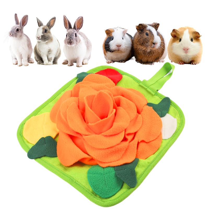 LOPERDEVE Rabbit Foraging Mat Snuffle Mat for Small Animals Rabbit Toy 11.8"x11.8" Rabbits Snuffle Mat Pets Interactive Feeding Matt Treat Dispenser for Bunny Guinea Pigs Ferrets Chinchillas Orange