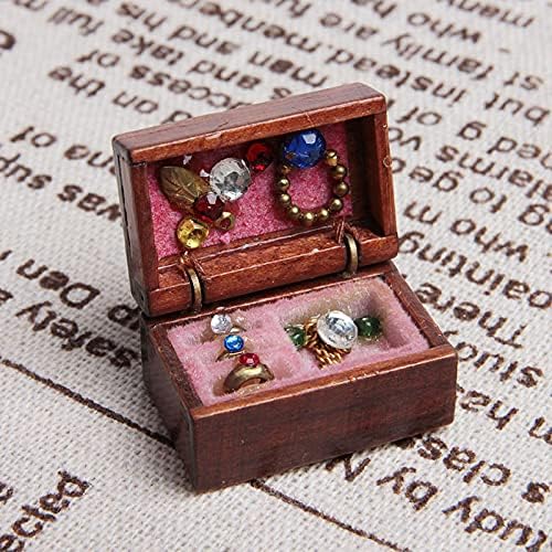 Acxico 1Pcs 1:12 Mini Miniature Wooden Jewelry Box Bedroom Accessories Mini Decor - Image 3