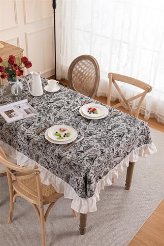 Nappe de table anti tache noire 140x180 cm jacquard coton polyester