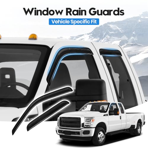 Image of F250 Rain Guards - Window Visors for 1999-2016 Ford F250 /F350 /F450 /F550 Super Duty SuperCrew Cab, Out-Channel Side Window Rain Guards for F350 Accessories, 4PCS, Black