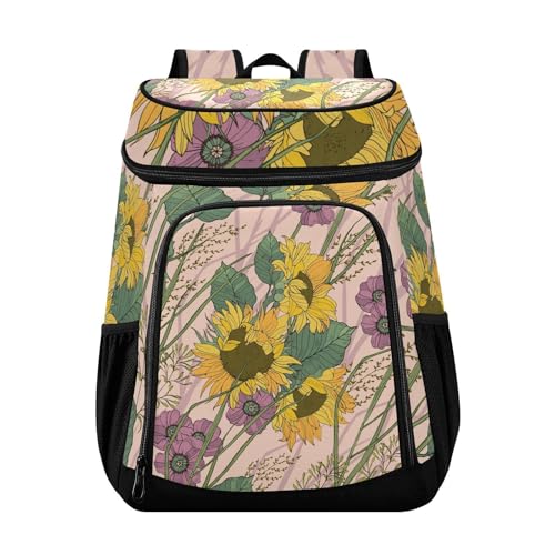 Sunflower Lavender Wildflower Cooler Backpack Cooler Insulated Leak Proof Lunch Backpack 36 Cans Waterproof Soft for Men Women Picnic Hiking Camping Beach