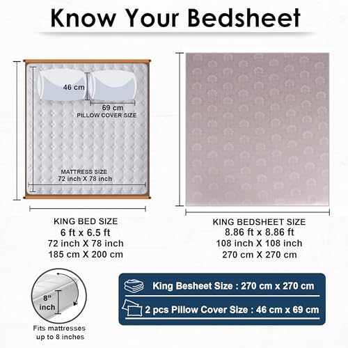 Image of Story@Home Long Staple Premium Cotton Compact Yarn Feel Glace Cotton Flatsheet Floral Printed King Size Double Bed Bedsheet with 2 Pillow Cover (108 inchx108 inch, Lavender) 500TC