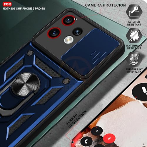Image of Armor Bumper Back Cover Case for Nothing Phone 2 Pro 5G Rotating Camera Cover, Ring Holder & Kickstand | Heavy Duty & 360 Degree Protection Nothing Phone 2 Pro 5G Back Cover (Blue)
