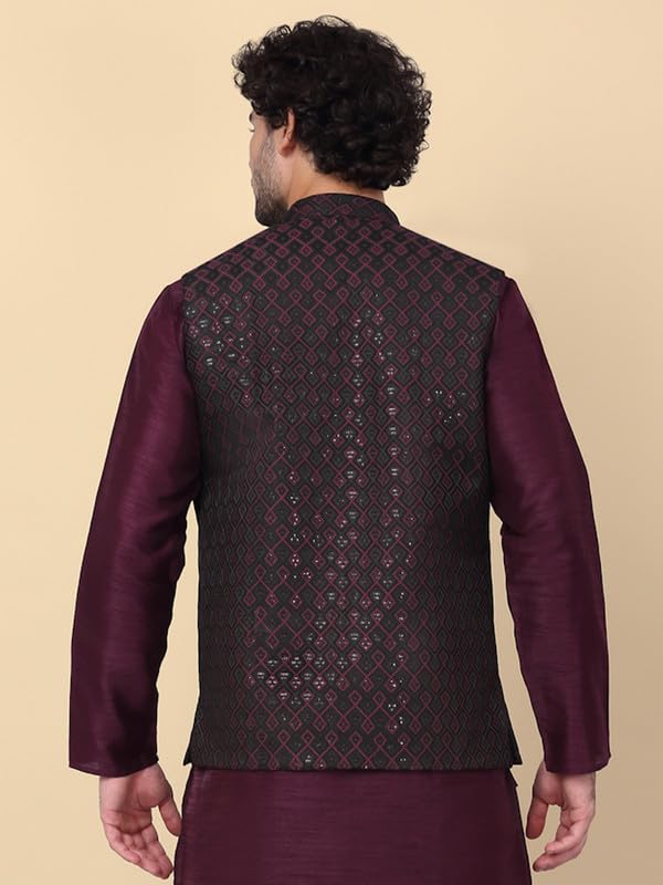 Image of KRAFT INDIA Men's Embroidered Sequins Jacquard Nehru Jacket
