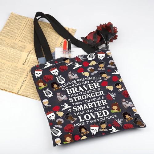 Bolsa Tote Musical Inspirada en Hadestown Roja con Diseño de Carnaciones miniatura 3