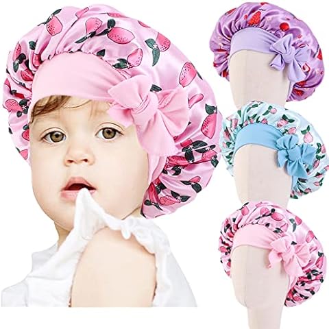 Kids Satin Bonnets Baby Bonnet Toddler Bonnet 3 Pieces Sleeping Caps Soft Silk Double Layer Night Sleeping Hair Hats for Teens Toddler Child Baby (Multicolor D) Cover