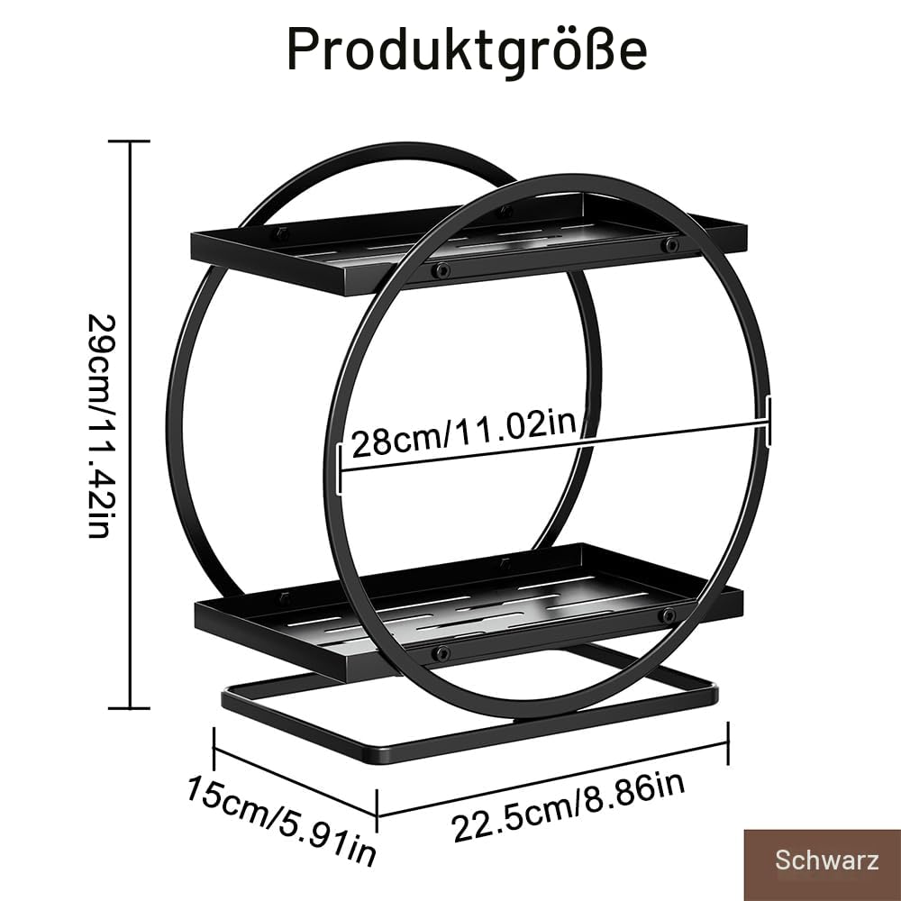 NUODWELL Make-up-Organizer für Schminktisch, 2-stöckig, Badezimmer-Arbeitsplatten-Organizer, Hautpflege, Kosmetik-Aufbewahrungsregal, Metall, Parfüm-Organizer für Schlafzimmer, Kommode (schwarz, rund)