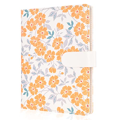 Floral Personal Organiser, A5 PU Leather Binder Journal, Refillable A5 Notebook Folio Portfolio Cover, 6 Ring Binder Organizer with Magnetic Buckle Closure,White
