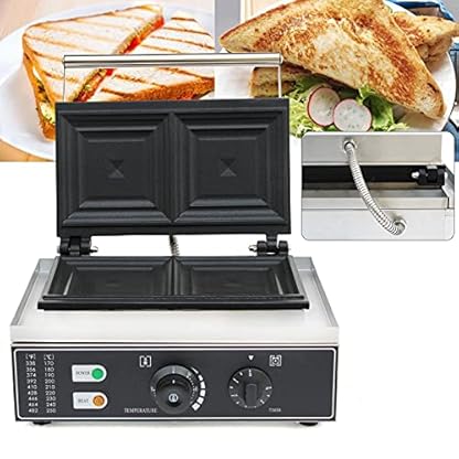 Gewerblicher elektrischer Sandwichmaker mit 2 Scheiben für Burger, Paninis oder anderes, mit Thermostat und Timer, 1500W für die schnelle Zubereitung von Speisen – Bild 8