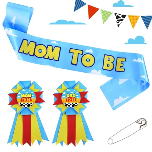 Boy Story Mom to Be Sash Baby Shower Decorations Its a Boy Stroy Mommy to Be Sash Dad Corsage Set for Pregnant Mommy Dress Gift