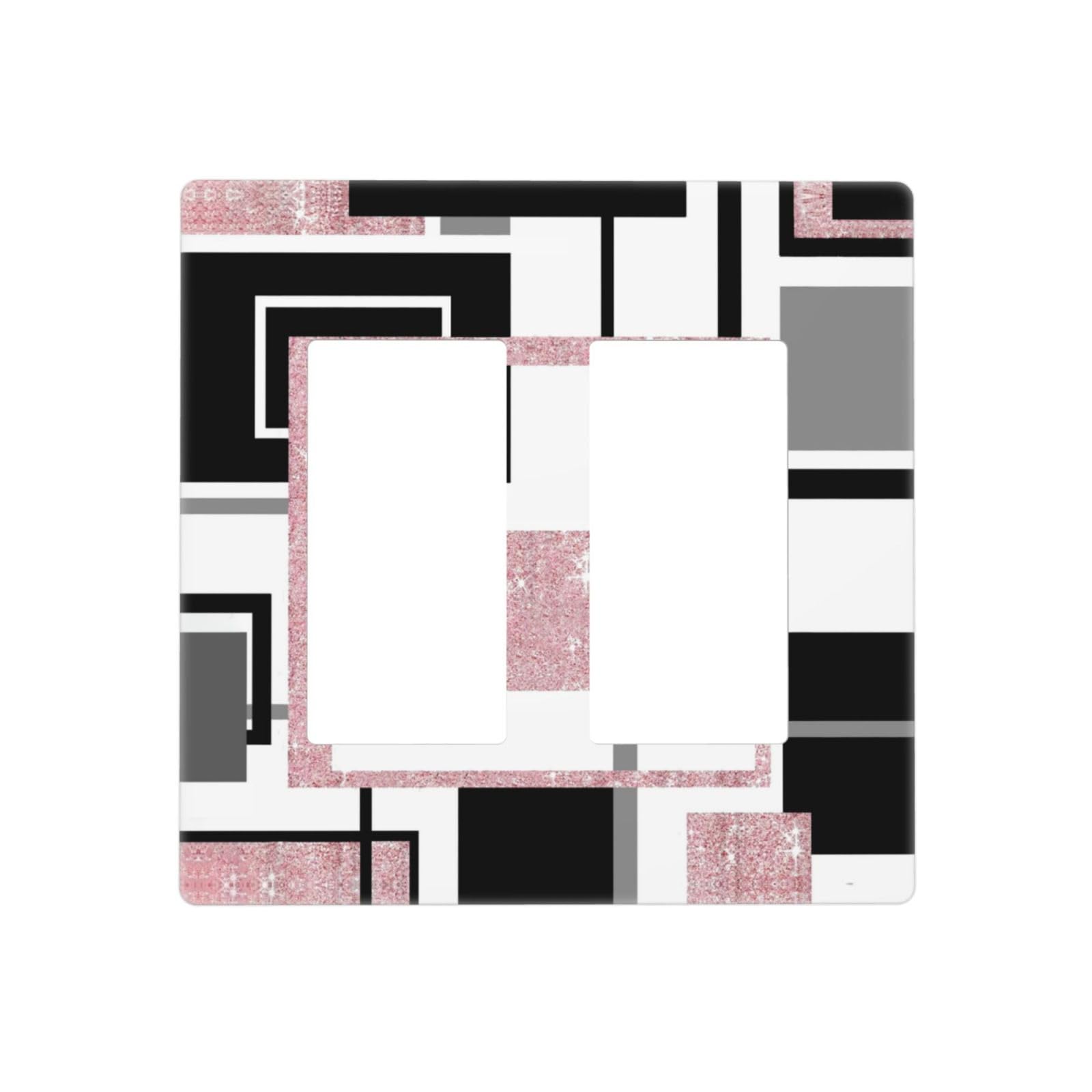 Glitter Pink Grey W hite Geomtric Decorative 2 Gang Double GFCI Decorator Rocker Light Switch Cover Outlet Wall Plate Electrical Faceplate Screwless