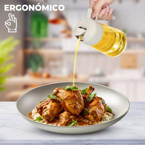 DUEXSO | Aceitera Spray Pulverizador Antigoteo para cocinar con menos grasa y ahorrar aceite | Dispensador de Vidrio 470ml para Cocina Gourmet o Casera - Freidora de aire, plancha y ensaladas (Beige) - imagen 6