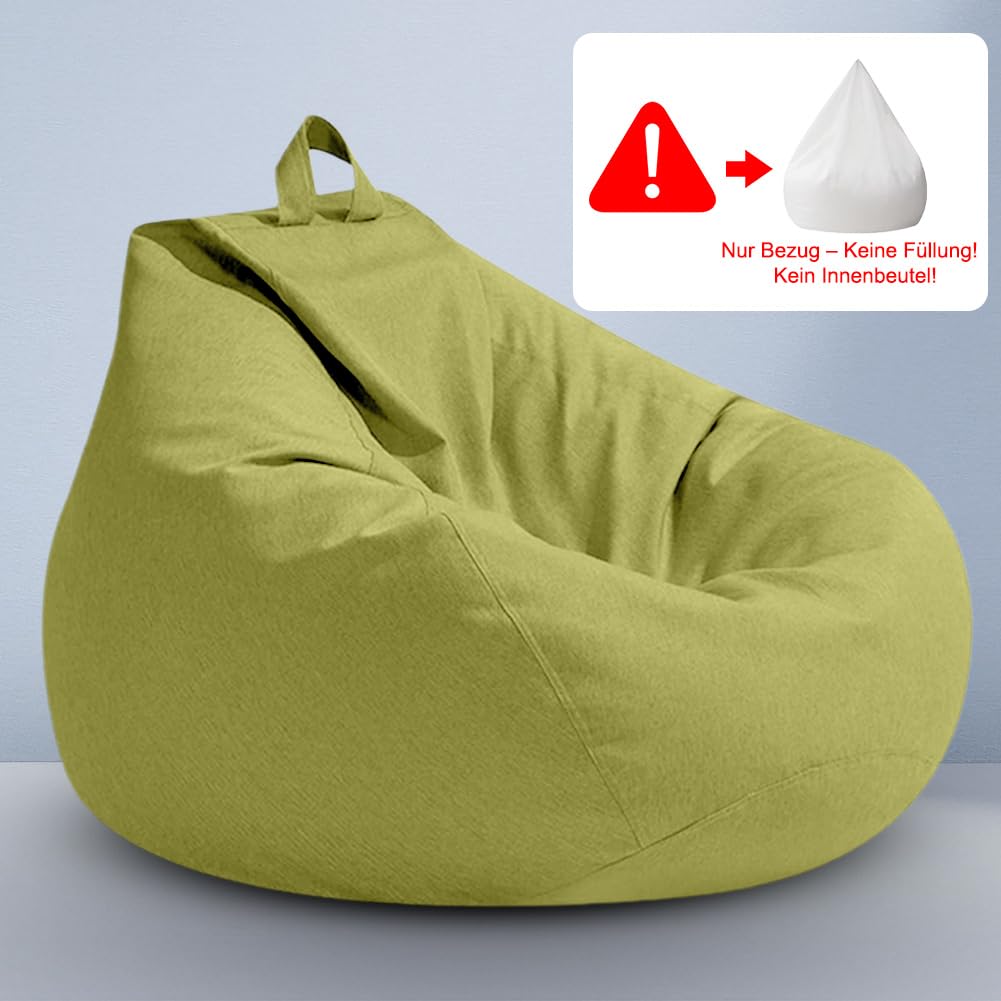 Pouf XL, a forma di goccia, solo rivestimento (senza imbottitura), per adulti e bambini, da gioco, per soggiorno, camera dei bambini, divano, decorazione esterna, 100 x 120 cm (verde frutta)