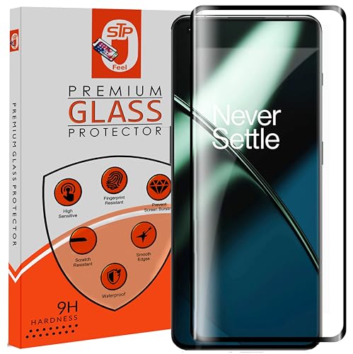Image of STP FEEL Advanced Black Border Tempered Glass Protector for Oneplus 11 / Oneplus 11R (6.7 Inch, Pack of 1) | Full Screen Coverage (except edges) Screen Protector Guard Protector