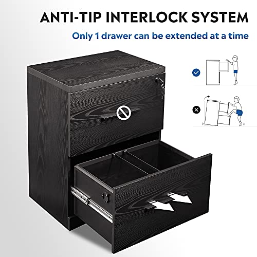 Devaise 2-Drawer Wood Lateral File Cabinet With Lock For Office Home, Black #TOP4