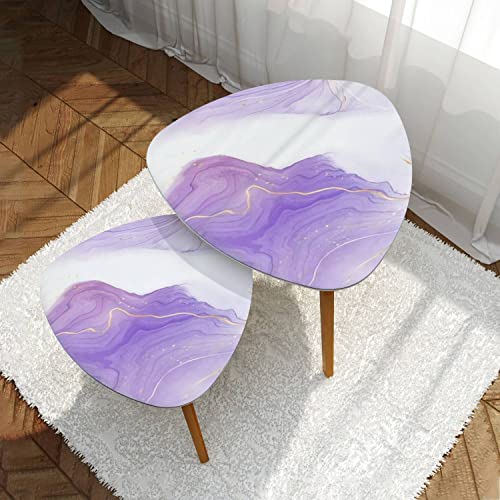 Small Coffee Nesting Table Purple Lavender Watercolor Golden Lines Pastel Violet Marble Alcohol...
