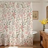 Mocsicka Vintage Floral Shower Curtain for Bathroom, Retro Boho Flowers Shower Curtain for Boho Farmhouse Bathroom Decor Waterproof Fabric Bath Curtain with 12 Hooks, 72 X 72 Inch