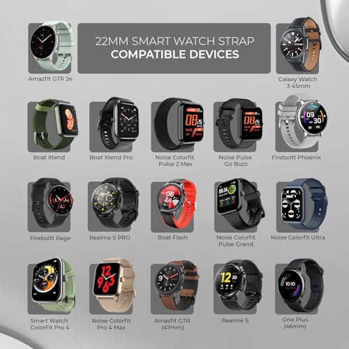Image of GameSir 22mm Smartwatch Strap | Soft Silicone Magnetic Lock Replacement Band Compatible with Noise ColorFit & All 22mm Lug Watches | Flexible, Sweatproof & Fashion Design Strap (Dark Grey)