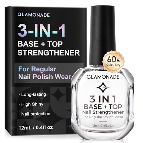 Glamonade 3-In-1 Clear Nail Polish: Quick Dry Top Coat Prevent Staining Base Coat & Nail...