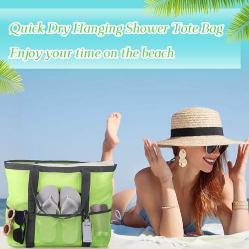 Image of Hillban Large Beach Mesh Bags Bulk for Women Beach Tote Bag with 8 Pocket Zipper Waterproof Sandproof for Pool Cruise Ship
