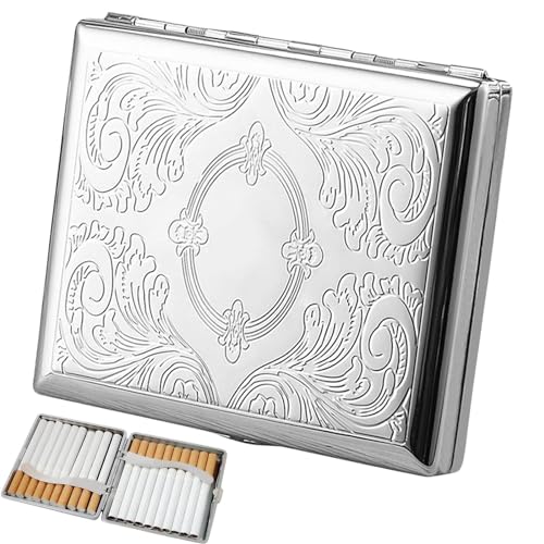 Mystiqut 1 Piece Vintage Silver Cigarette Case Box Cigarette Case Can Holds 20 Cigarettes 84mm Cigarette Box Suitable for Roll Ups Slim Design Mens Cigarette Cases Cigarette Cases for Women