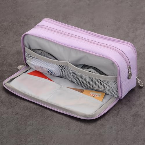 Image of Large Capacity Special Aesthetic Pencil Case Organizer with 3 Compartments, Big Preppy School Pencil Pouch Bag for Girls Women Adults, Pencil Holder Pen Pouch Cases (Purple 1)