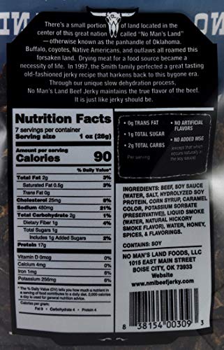 No Man’s Land MILD Beef Jerky High Protein Low Calorie Low Carb Beef Snack 7.0oz Bag