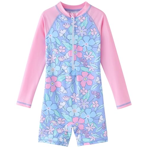 Image of UMELOK Girls Long Sleeve Rash Guard One Piece Swimsuits with UV Protection Sunsuit