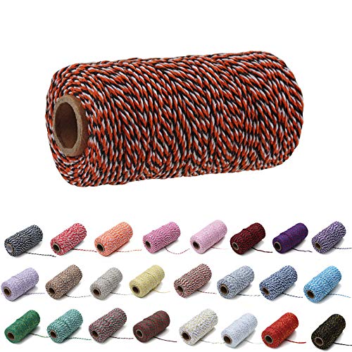 1 Roll 2mm 109 Yard Colourful Cotton Cord Bakers Twine DIY Crafts Gift Wrapping Christmas Wedding Home Decor String Rope (Orange+Black+White)