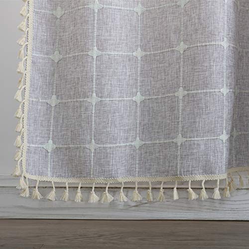 Yokii Boho Curtains For Bedroom 84-Inch Modern Farmhouse Cotton Linen Embroidery Tassel Window Curtain Panels Semi-Transparent Geometric Trellis Draperies Living Room Decor (Pairs 52W X 84L, Grey) #TOP7