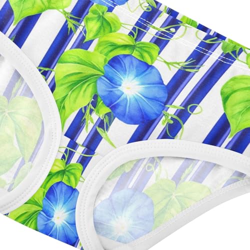 Blue Morning Glory Flowers Stripe Girls Underwear Toddler 2t Cotton Little Girl Panties Durable Undies Kids Briefs4