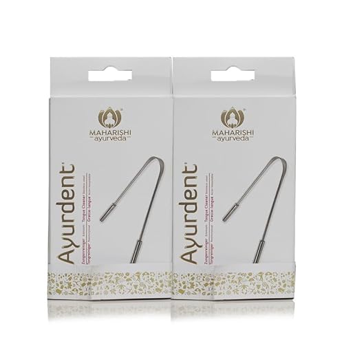 Maharishi Ayurveda Raschietto per lingua per adulti, in acciaio inox, per combattere l'alito cattivo, 100% per l'igiene orale, confezione da 2