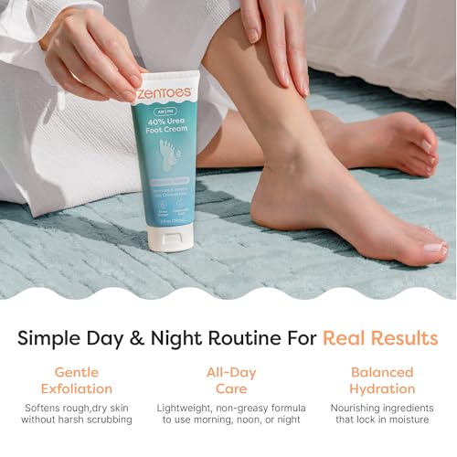 ZenToes Urea Cream 40 Percent for Feet | Foot Lotion for Dry Cracked Heels and Feet | Intense Dry Feet Softening and Hydration for Skin | Heel Balm and Moisturizing Care | 5oz