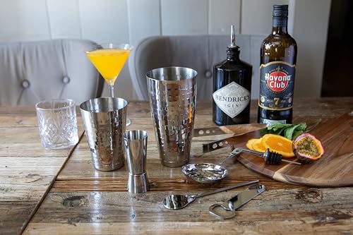 BarCraft 8-Piece Silver Cocktail Set in Gift Box, Includes Cocktail Shaker, Jigger, Tongs, Mixing Spoon, Bottle Opener & 2 Bottle Pourers, Stainless Steel