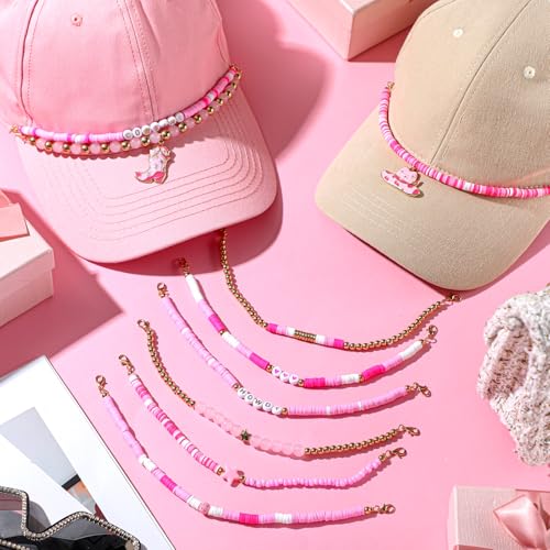 Image of Geyoga 9 Pcs Trucker Hat Chains Trucker Hat Charms Women Man Bill Decoration Detachable DIY Metal Chain for Mesh Baseball Cap(Pink Gold,Cowgirl)