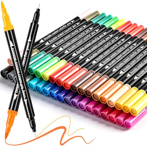 Coloring Markers Dual Fine Tip And Brush Tip Markers Pens for Adult Coloring Book 36 Colors Dual Marker Water-Based Art Drawing Supplies Marker s Kit for Calligraphy Illustrations DIY Crafts