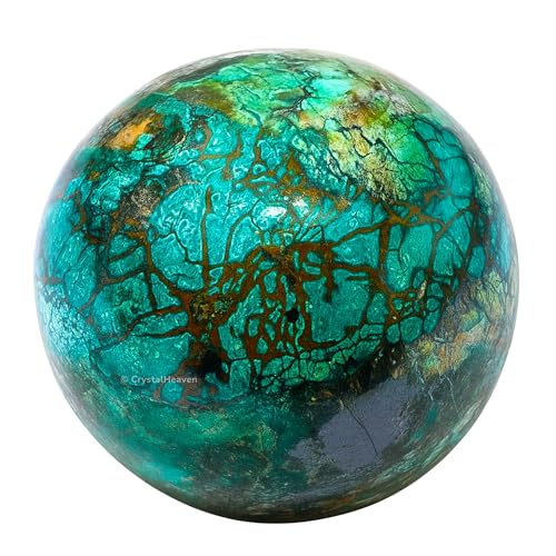 Image of Certified Chrysocolla Crystal Ball for Meditation - Premium Crystal Vastu Items for Home and Feng Shui Items for Good Luck - Ideal for Pooja Supplies and Spiritual Practices (2 inch Inch)