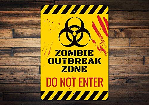 EDDIOAN Do Not Enter Sign, Zombie Zone Sign, Zombie Man Cave Sign, Zombie Decor, Outbreak Zone Sign, Zombie Lover Gift,Metal Aluminum Sign, 8 x 12 Inch