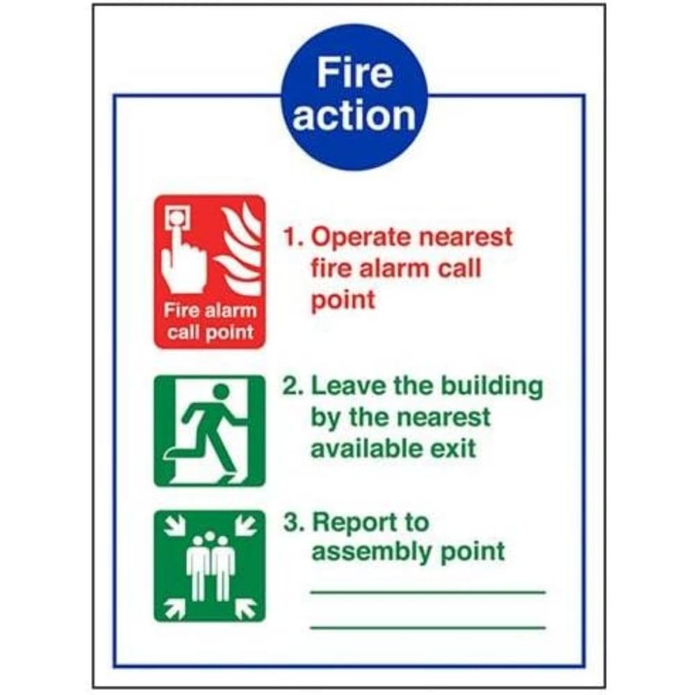 V Safety Fire Action/Operate Nearest Fire Alarm Fire Action Notice Sign - 150mm x 200mm - 1mm Rigid Plastic