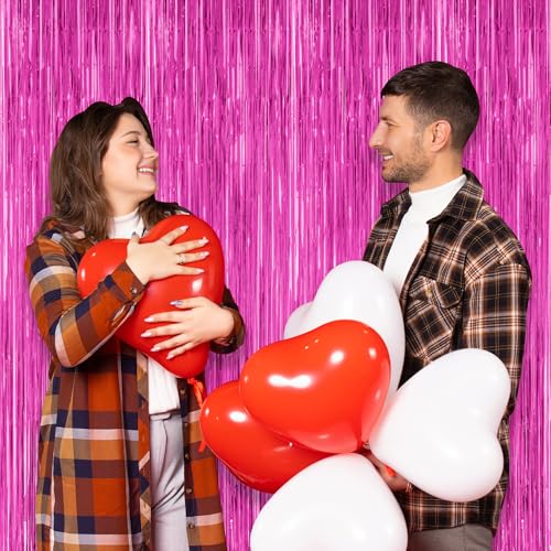 Image of ZATAYE 2 Pack Rose Red Valentines Foil Curtain Streamer Decorations | Rose Red, Metallic Foil, 3.28 x 7.05 FT, Tinsel Backdrop, Foil Curtain Streamer, Valentines Party Decorations