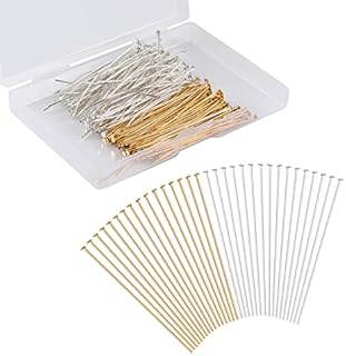 KINBOM 300pcs Straight Head Pins for Jewelry Making Assorted, 2inch Long End Head Pins Silver and Gold Jewelry Pins for Beads for DIY Crafts Earring Bracelet Necklace Pendant Supplies (Flat Head Pin)