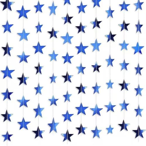 Image of Blue Glitter Star Garland Hanging Decorations, Streamer Bunting Banner Decorations,65 Feet, Twinkle Star Backdrop for Graduation, Birthday, Wedding, Christmas Party, New Year(Blue)
